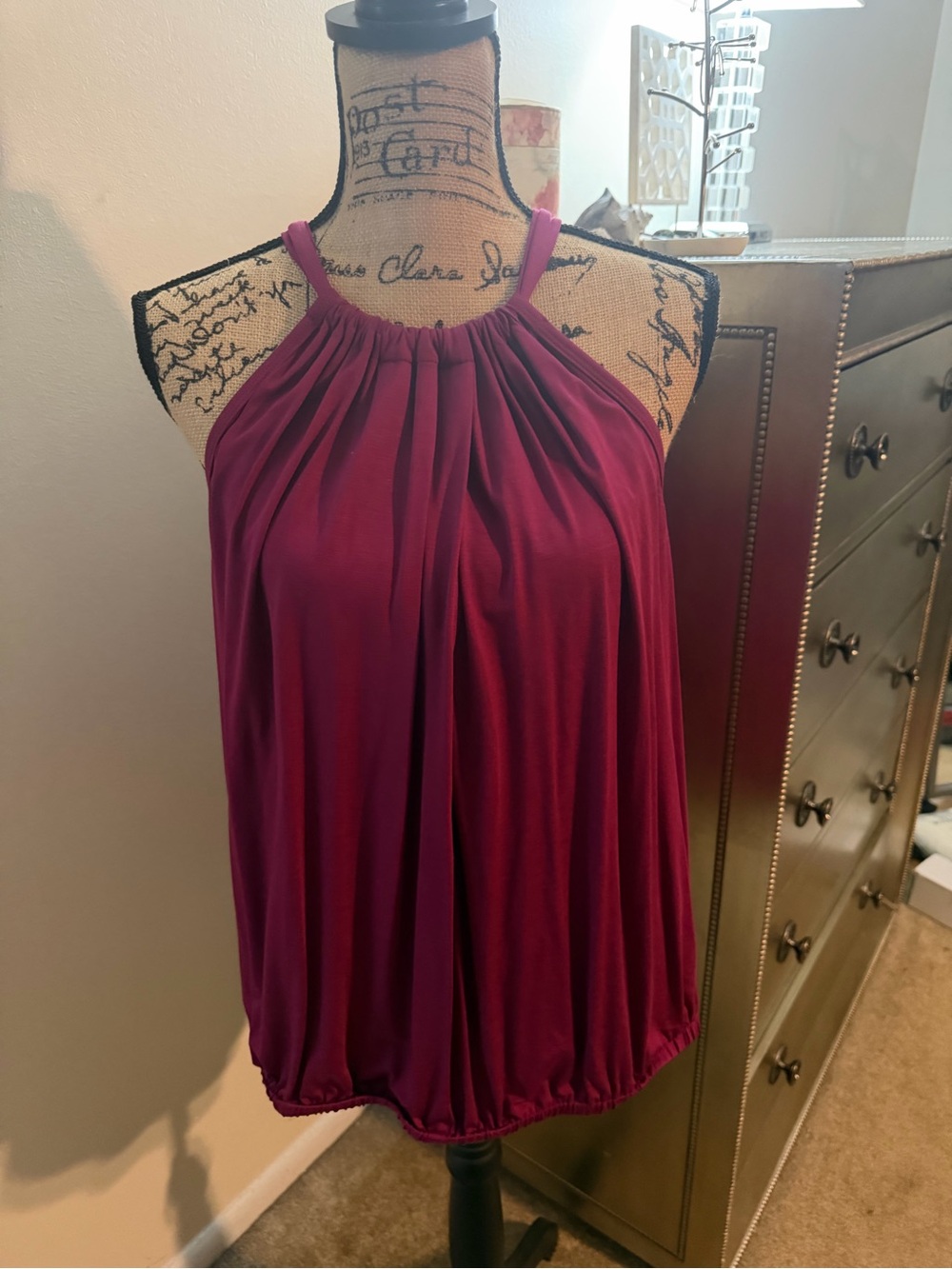Trina Turk Sleeveless Gathered Halter Top in Burgundy